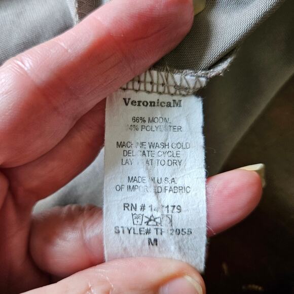 Monica M Taupe Raglan Sleeve Keyhole Tie Front Lightweight Top Medium Minimal - Picture 8 of 10